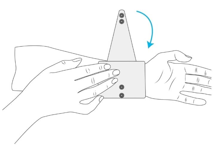 Fold flap over wrist — step 2