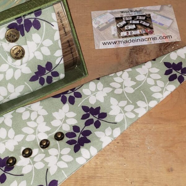 Purple and White Leaves Wrist Wallet