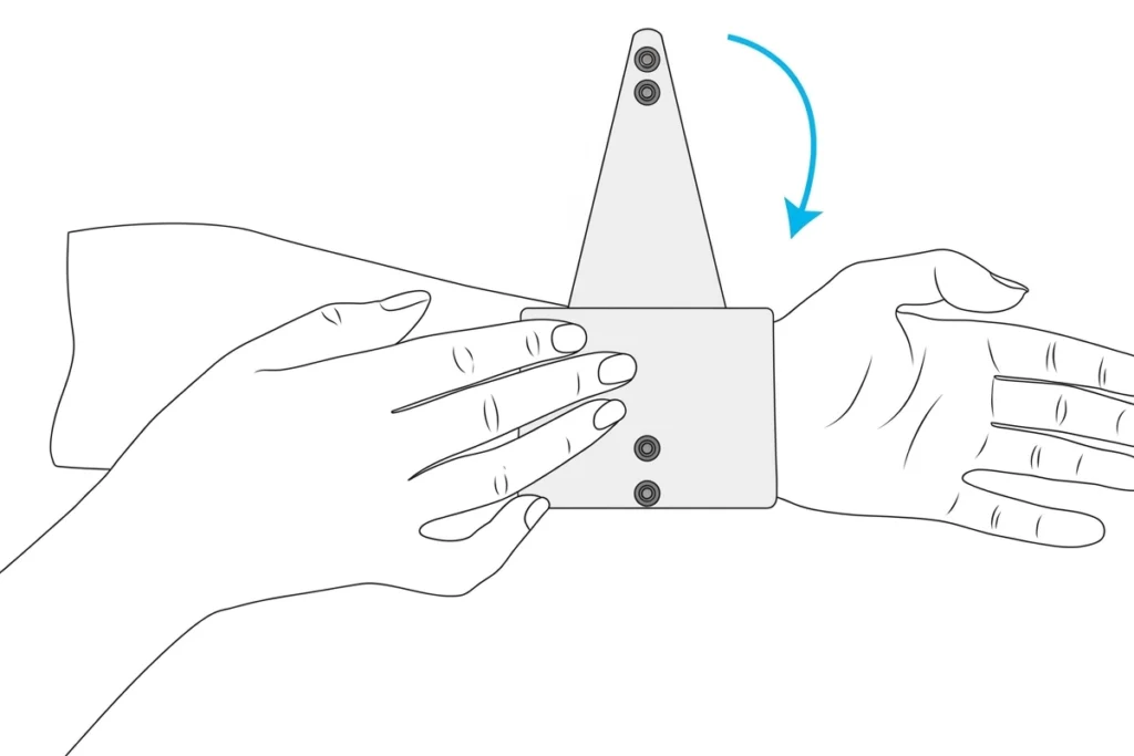 Fold flap over wrist